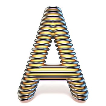 Orange yellow letter A in metal cage 3D render illustration isolated on white background