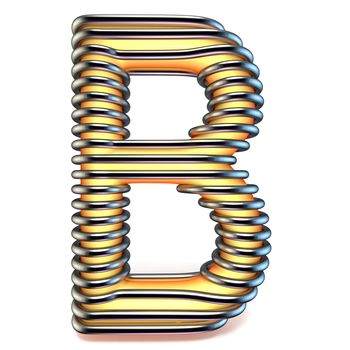 Orange yellow letter B in metal cage 3D render illustration isolated on white background