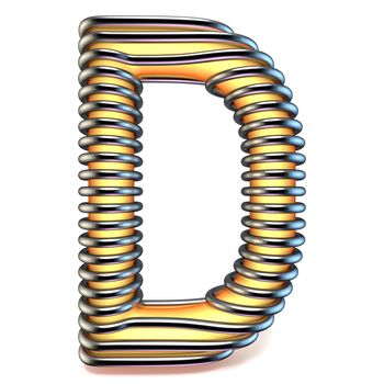 Orange yellow letter D in metal cage 3D render illustration isolated on white background