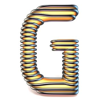 Orange yellow letter G in metal cage 3D render illustration isolated on white background
