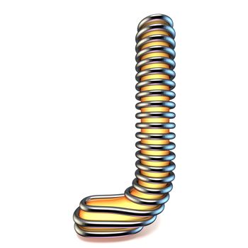 Orange yellow letter J in metal cage 3D render illustration isolated on white background