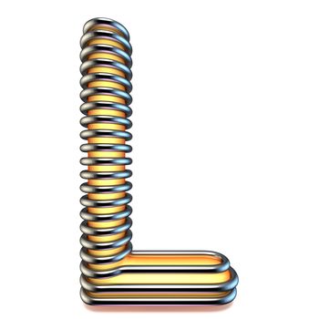 Orange yellow letter L in metal cage 3D render illustration isolated on white background