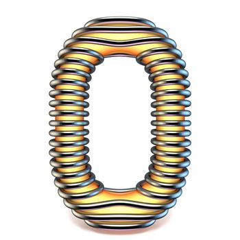 Orange yellow letter O in metal cage 3D render illustration isolated on white background