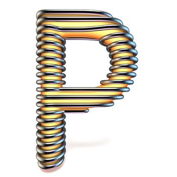 Orange yellow letter P in metal cage 3D render illustration isolated on white background