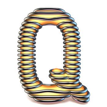Orange yellow letter Q in metal cage 3D render illustration isolated on white background