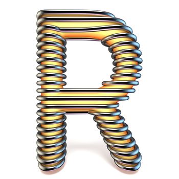 Orange yellow letter R in metal cage 3D render illustration isolated on white background