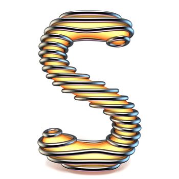 Orange yellow letter S in metal cage 3D render illustration isolated on white background