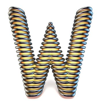 Orange yellow letter W in metal cage 3D render illustration isolated on white background