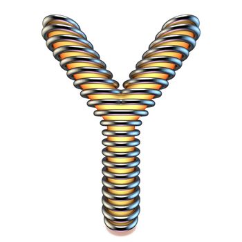Orange yellow letter Y in metal cage 3D render illustration isolated on white background