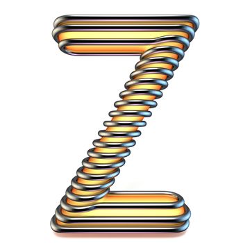 Orange yellow letter Z in metal cage 3D render illustration isolated on white background