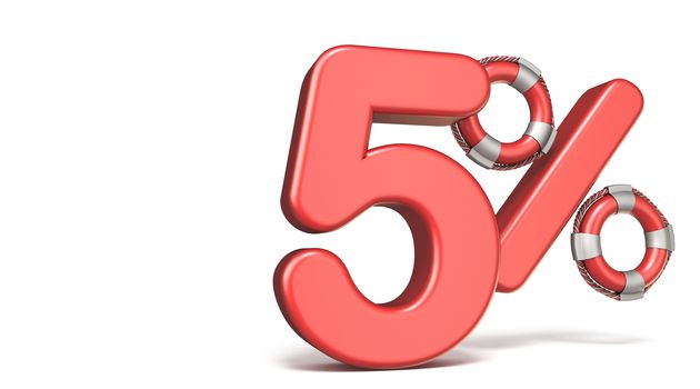 Life buoy 5 percent sign 3D render illustration isolated on white background
