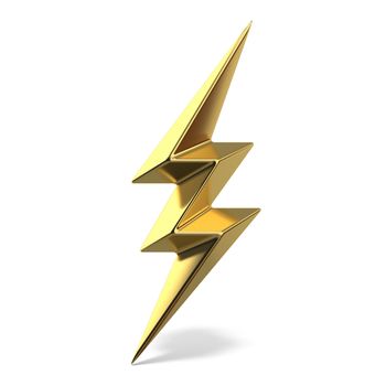 Golden lightning triple symbol two sides sharp 3D rendering illustration isolated on white background
