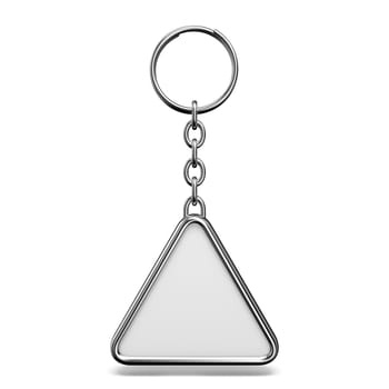 Blank metal trinket with a ring for a key triangle shape 3D rendering illustration isolated on white background