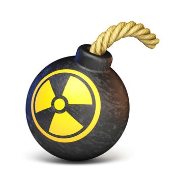 Bomb with the radiation sign 3D rendering illustration isolated on white background