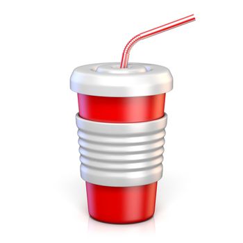 Red paper glass with drinking straw 3D rendering illustration isolated on white background