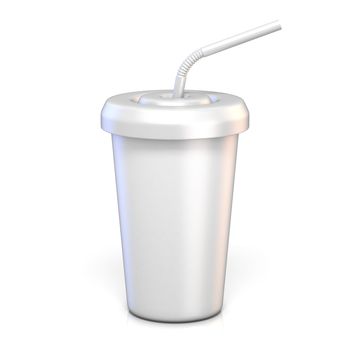Blank paper glass with drinking straw 3D rendering illustration isolated on white background