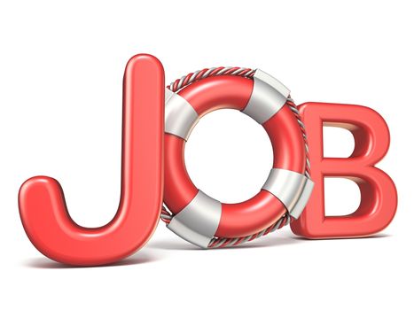Life belt in JOB text 3D rendering illustration isolated on white background