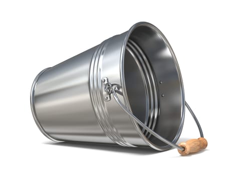 Empty metal bucket 3D rendering illustration isolated on white background