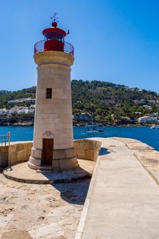 close-up of the lighthouse of the city of andratx north west of the island of palma de mallorca in Spain