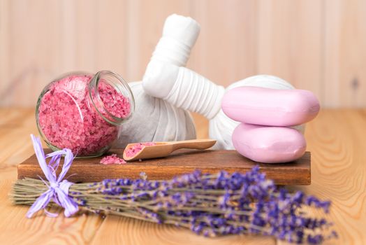 Spa treatment facilities - lavender sea salt, soap and herbal massage bags