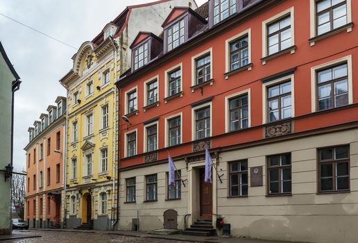 Street of the historical houses in the old town of Riga, Latvia