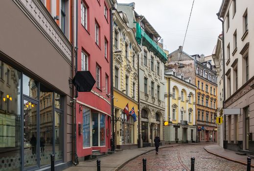 Street of the historical houses in the old town of Riga, Latvia