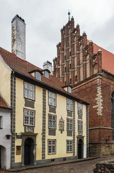 Street with the historical houses in the old town of Riga, Latvia