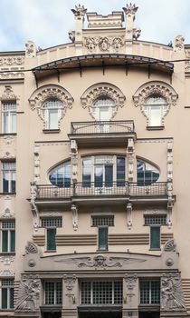 facade fragment of art Nouveau style house in the Centre of Riga, Latvia (Albera Street 4)