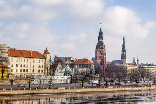 view of the old city of Riga from the river, Latvia