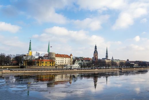 view of the old city of Riga from the river, Latvia