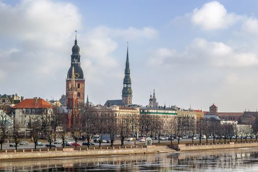 view of the old city of Riga from the river, Latvia