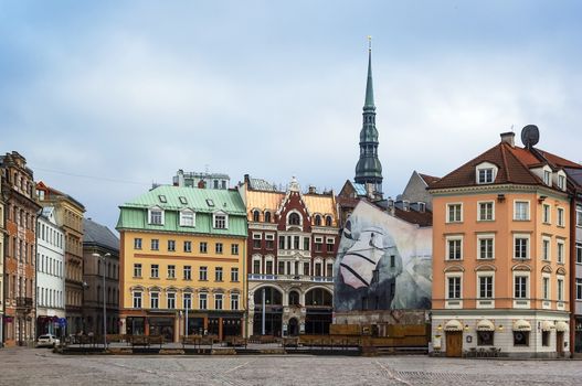 buildings of different times on the Dome square in Riga, Latvia