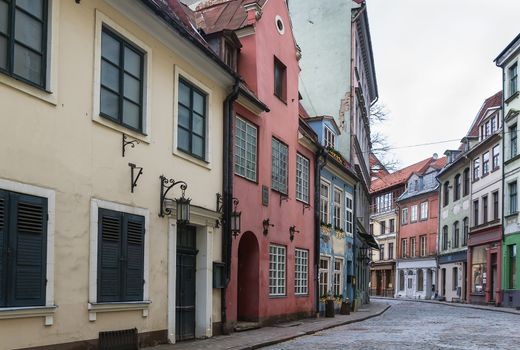 Street of the historical houses in the old town of Riga, Latvia