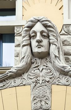 facade fragment of art Nouveau style house in the Centre of Riga, Latvia 