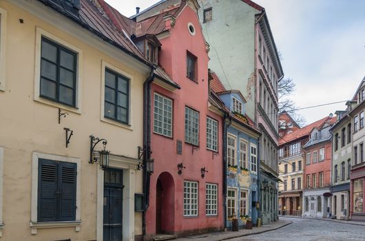 Street of the historical houses in the old town of Riga, Latvia