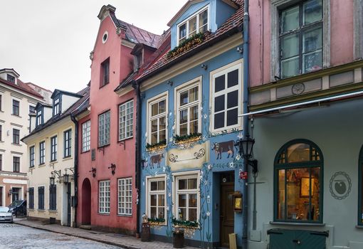 Street of the historical houses in the old town of Riga, Latvia