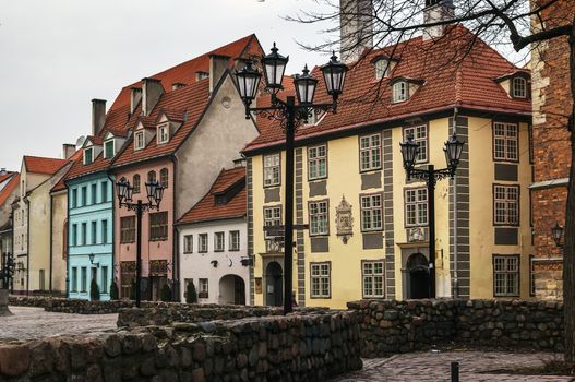 Street with the historical houses in the old town of Riga, Latvia