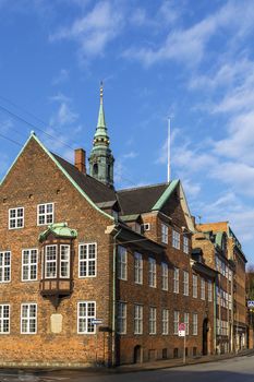 Street with the historical houses in the old town of Copenhagen, Denmark.