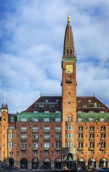 building with tower on City Hall Square in central Copenhagen, Denmark