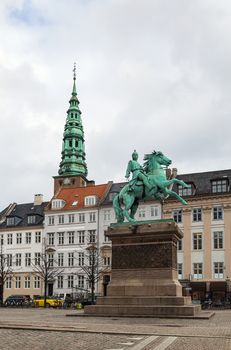 The equestrian statue of Absalon was designed by Vilhelm Bissen on Hojbro Square in Copenhagen