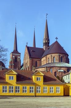 Roskilde Cathedral is a cathedral of the Lutheran Church of Denmark.  The first Gothic cathedral to be built of brick, it encouraged the spread of the Brick Gothic style throughout Northern Europe.