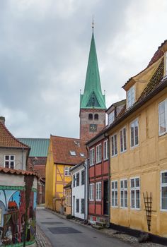 Street of the historical houses in the Helsingor city centre, Denmark