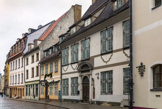 Street with the historical houses in the old town of Riga, Latvia