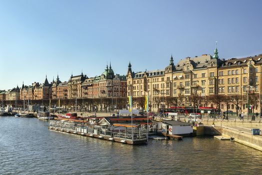 view of Strandvagen from Djurgarden in Stockholm, Sweden