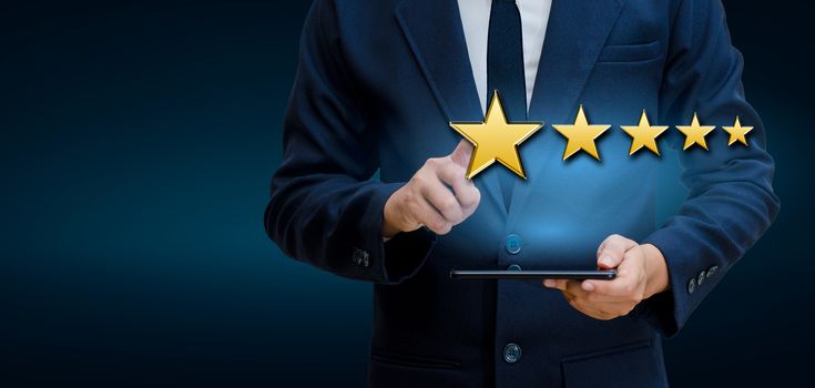 Businessmen pointing five star stars to boost corporate ratings Phone Holder