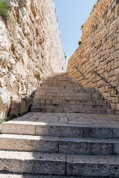 entrance staircase to the old city of jerusalem at the zion or sion gate
