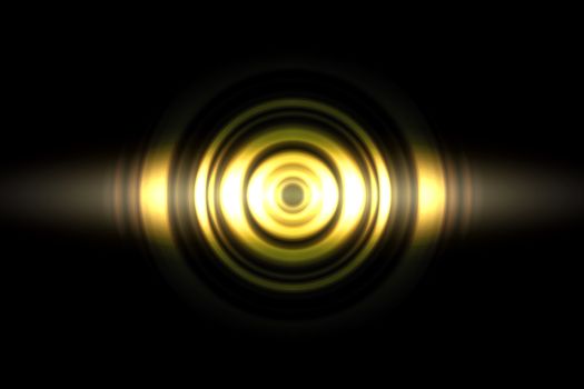 Sound waves oscillating golden light with circle spin, abstract background