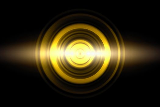 Sound waves oscillating golden light with circle spin, abstract background