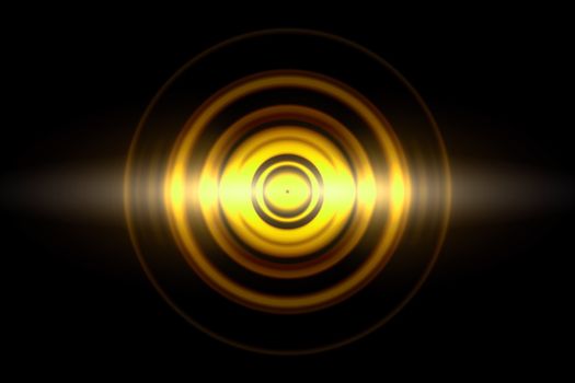 Sound waves oscillating golden light with circle spin, abstract background