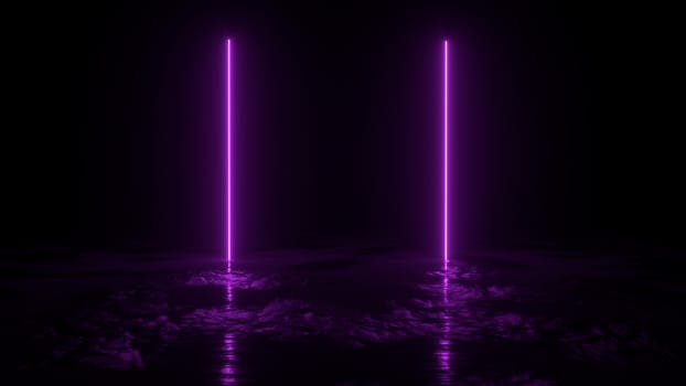 3d abstract background render, two pink neons light on the ground, retrowave and synthwave illustration. Futuritic concept